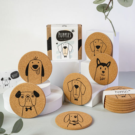 Schattige hond/kat/dieren Kurk Onderzetters (Cadeaubox per 6) - Pepmelon