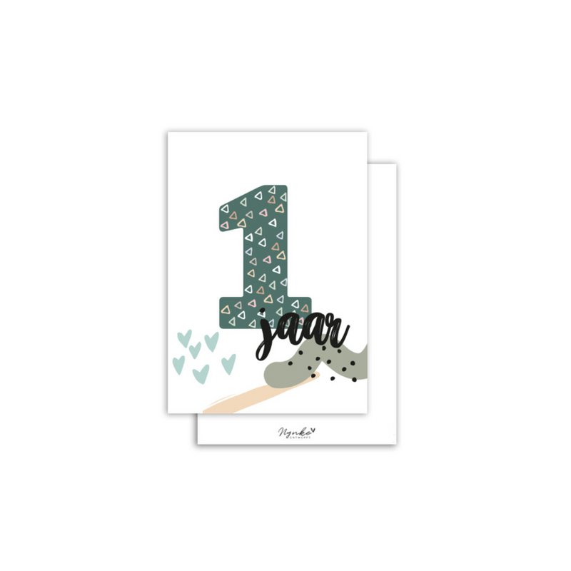Wenskaart - Verjaardagskaart per leeftijd (1 jaar tem 4 jaar - Groen)